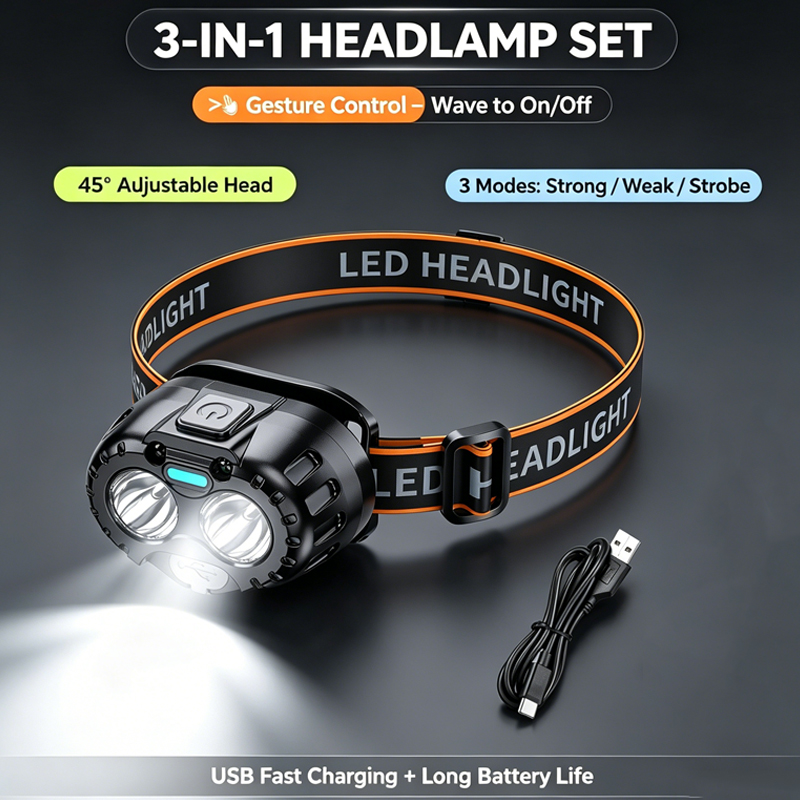 Fishing Headlamp - Lampe frontale LED puissante, étanche IPX4,