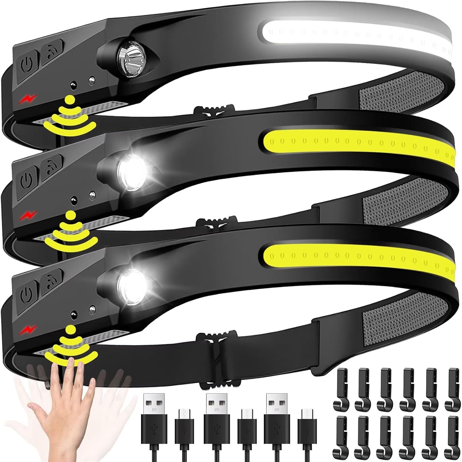 Fishing Headlamp - Lampe frontale à capteur LED, Rechargeable,